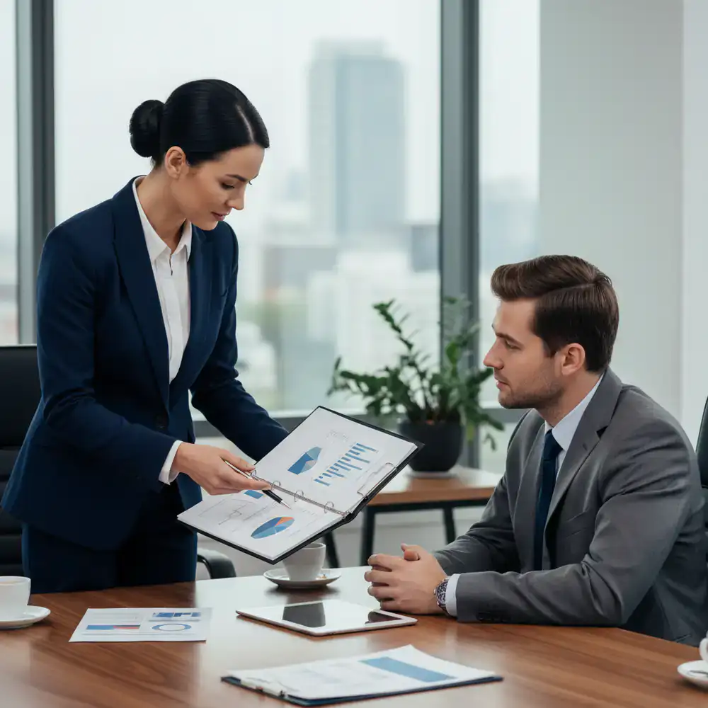 Cleaning manager discussing a customized plan with a client