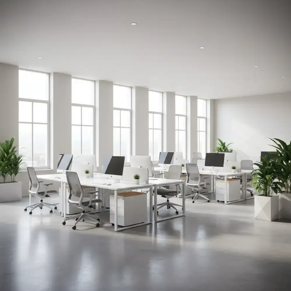 Spotless modern office space with clean desks and natural light