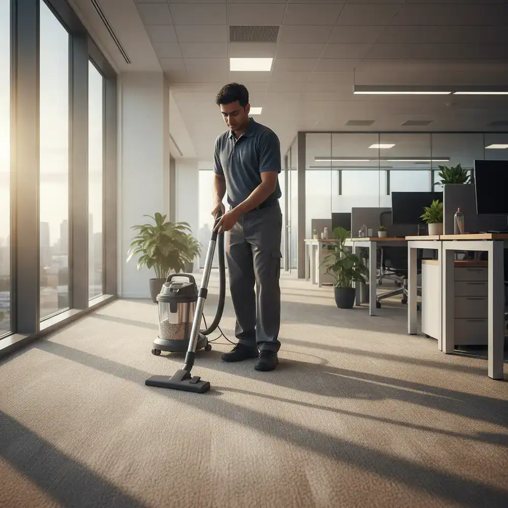 Professional vacuuming of office carpeting