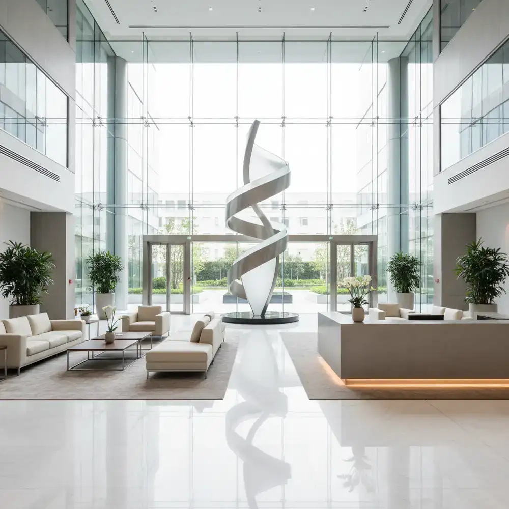 Immaculate corporate headquarters lobby after professional cleaning